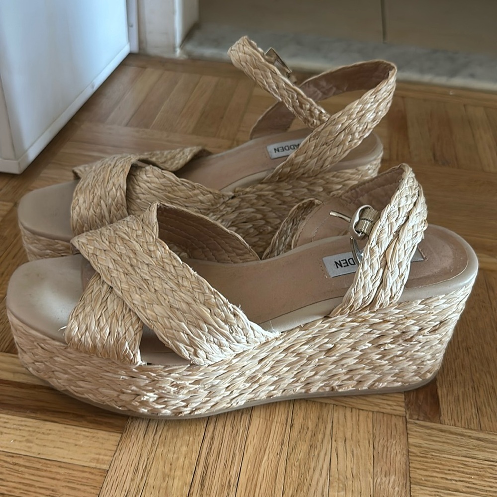 Steve Madden straw platform wedges